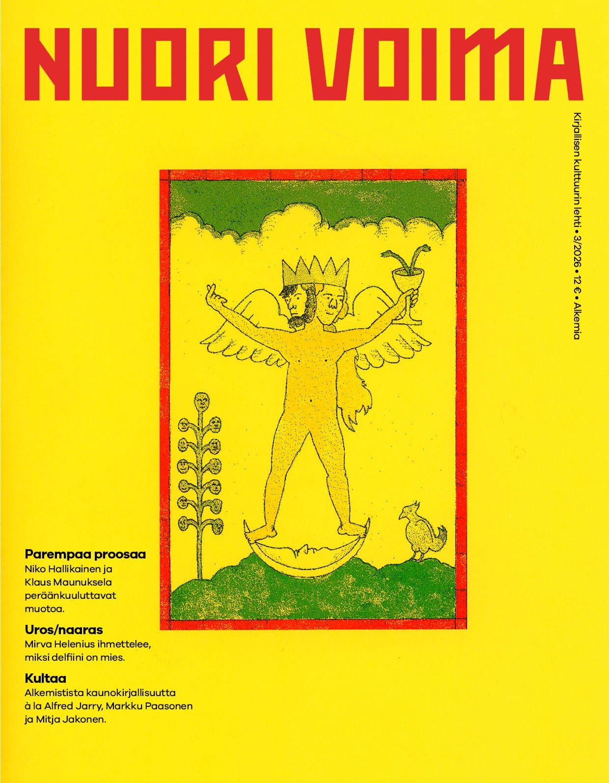 Alkemia-numeron kansikuva, jossa muokattu tarot-kortti